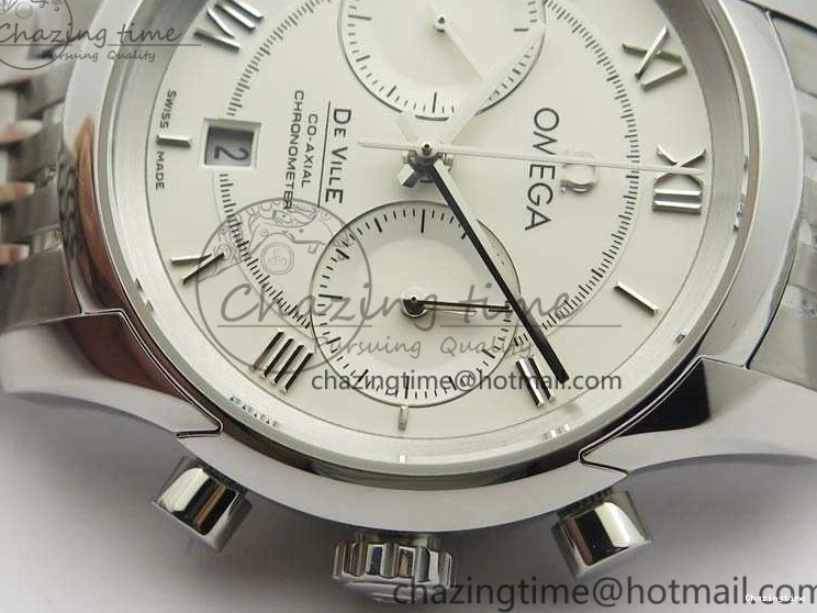 0409 HighQuality De Ville Chronograph SS OMF 1:1 Best Edition White Dial On SS Bracelet A 8151